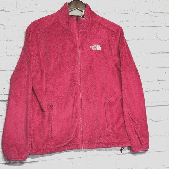 The North Face Women’s Hot Pink Fuzzy Full Zip Fleece Jacket Coat L Large EUC - Picture 1 of 11